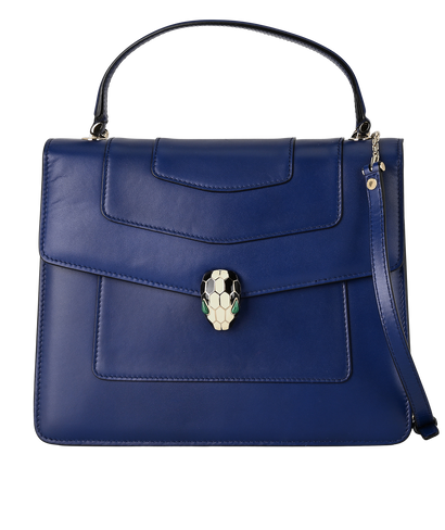 Serpenti Forever Top Handle, &pound;895, Handbags, Blue, Leather, Front view